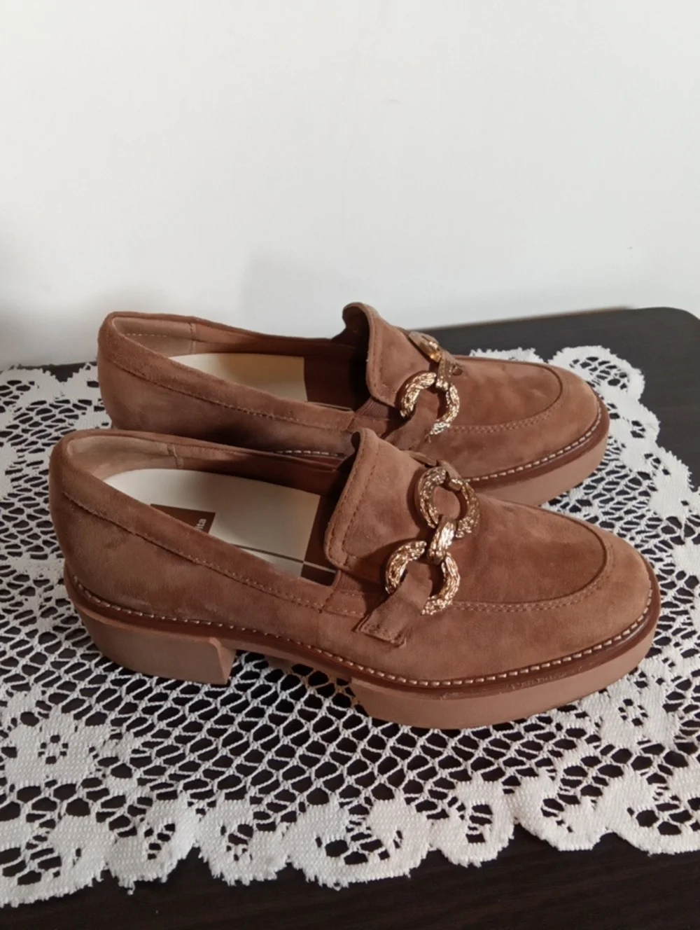 Dolce Vida Womens Sheena Brown Suede Loafers Chunky Platform Shoes Sz 7